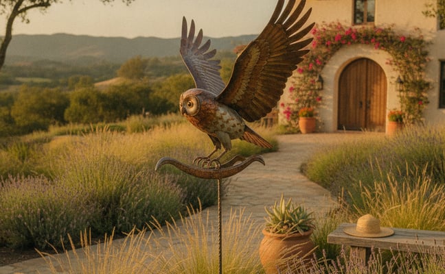 Metal Flying Large Owl Rocker Stake